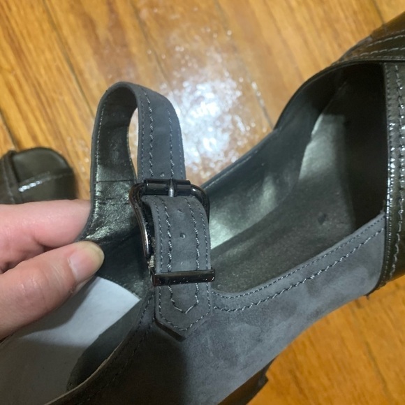 VANELI Patent Leather/Suede Peep Toe Shoes Size 8 Wedges Ankle Strap Green - Picture 10 of 11